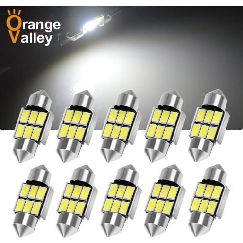 10Pcs 31mm Festoon LED Bulb DE3175 Dome Light 5730 6SMD C5W 6431 Xenon 36mm 39mm 41mm Map Lights