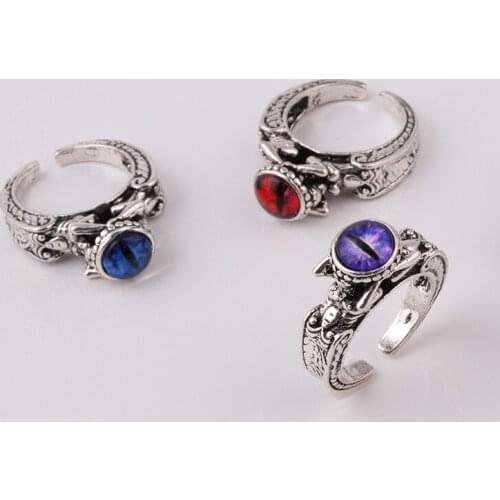 10pc Vintage Lizard Dragon Eye Rings for Men 4 Colors Skull Ring Demon Evil Punk Gothic Accessories Male Hip Hop Womens Jewelry