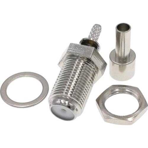 100pc F Female Nut Bulkhead Crimp For RG174 RG316 LMR100 RF Connector