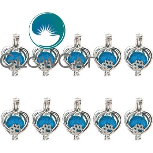 10x K644 Heart Dog Paw Pearl Cage Locket Pendant Making Beads Cage Essential Oil Diffuser Jewelry