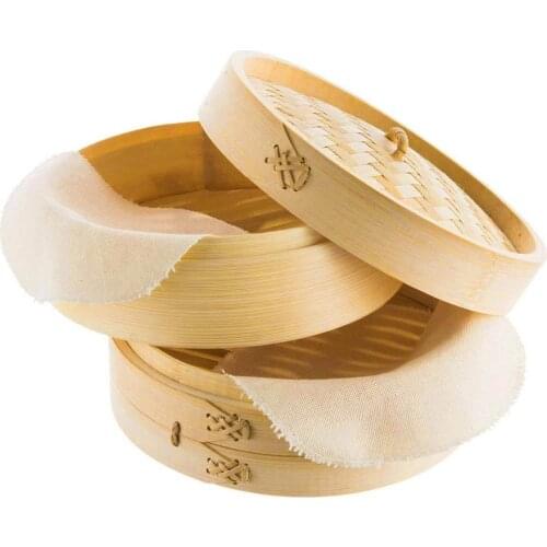 2-layer 8-inch Bamboo Steamer With Cloth Fish Rice Vegetable Snack Basket Set Kitchen Cooking Tools Cage And Cage Cover Cookware