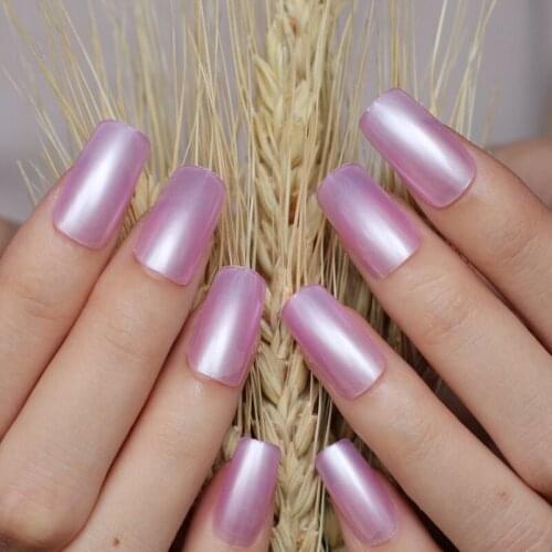 2020 24pcs hot fashion long square candy fake nails Pearl purple M30-15