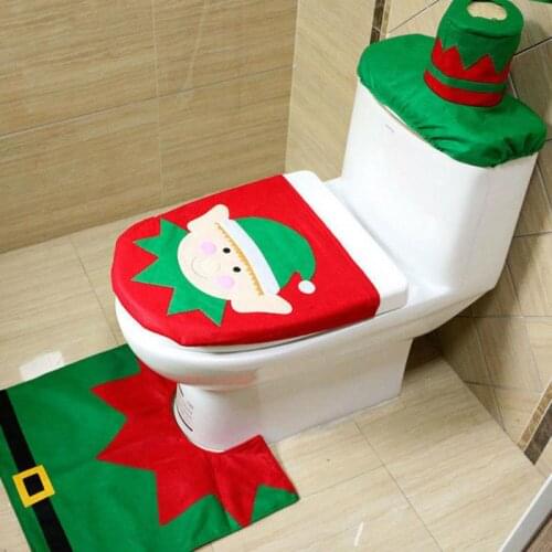 3PCS Christmas Toilet Seat & Cover Santa Claus Bathroom Mat Xmas Decor Bathroom Santa Toilet Seat Cover Rug Home Decoration 2021