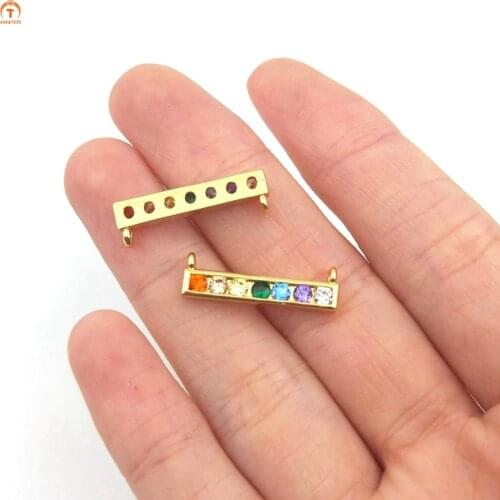 5pcs Rainbow Bar Diplopore Connector Pendant Gold Brass Rectangle CZ Colorful Pendant For Women Necklace Bracelet DIY Jewelry