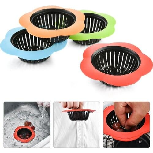 Anti-Blocking Flower Silicone Kitchen Sink Strainer Bathroom Shower Drain Sink Drains Cover Sink Colander Sewer Hair Filter