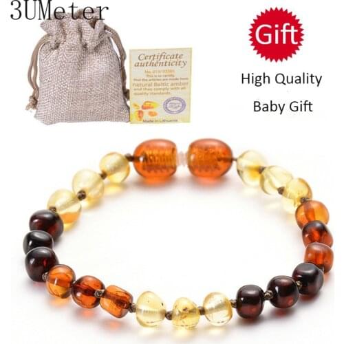 3UMeter Classic Natural Baltic Amber Baby Bracelet Child Baby Teeth Amber Bracelet Full Moon Age Gift Drop Shipping