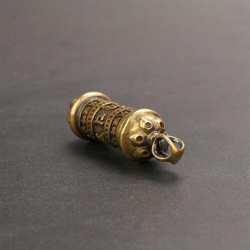 Keychains GuanYin Sutra Cylinder Pendant Jewelry Medicine Case box Brass Buddha