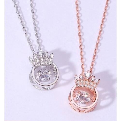 316L Stainless Steel Crown Zircon Pendant Charms Chain Choker Necklace For Women Fashion Fine Jewelry SAN625