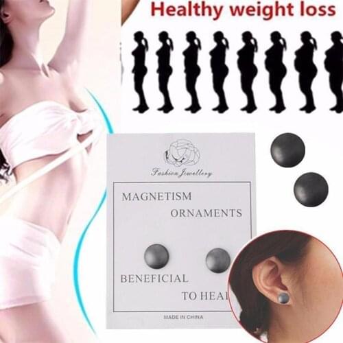 1Pair Black Magnetic Slimming Earrings Lazy Health Lose Weight Magnets Ear Studs Without Pierced For Men Women Slim Beauty Patch