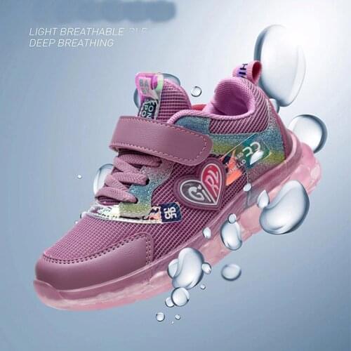 50# Children Girls Mesh Sneakers Shoes Letters Print Buckle Non-slip Shoes Breathable Casual Lightweight Lovely Sports Shoes