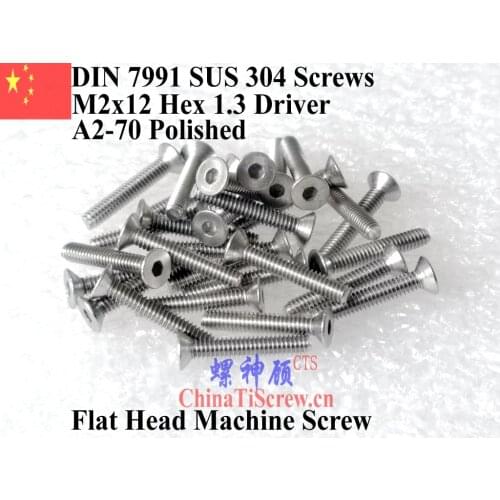 Stainless Steel screws M2x12 DIN 7991 A2-70 Polished ROHS 100 pcs