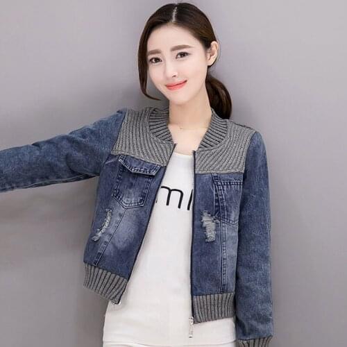 Denim Jacket Female 2021 Spring And Autumn Korean Version Of The Small Short Stitching Ripped Jacket Top Loose And Thin Cardigan