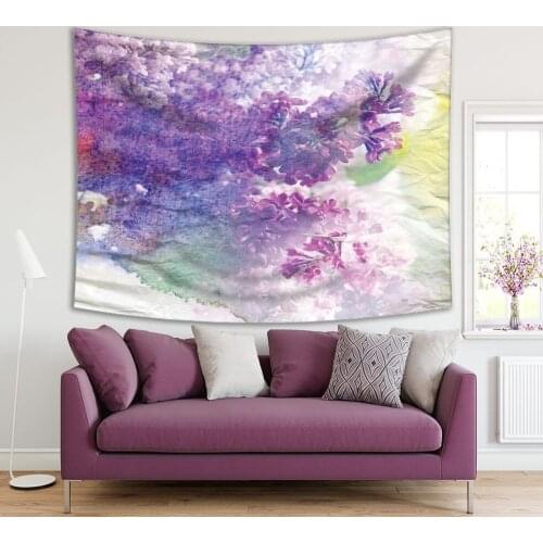 Tapestry Lilac Flowers Spring Garden Blossoms Sunny Day Distressed Grunge Artwork Purple Yellow