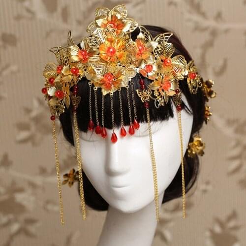 Headdress costume retro wedding gown clips for hair phoenix coronet Wo clothing accessories Chinese style dress women hairband