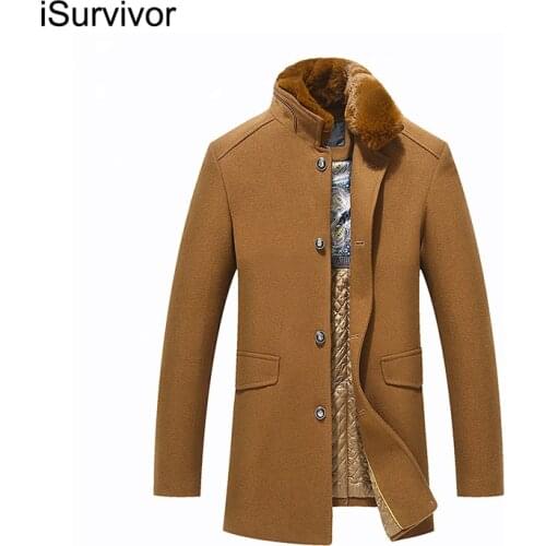 ISurvivor Fall/Winter New Style Plush Woolen Coat Fur Collar Woolen Coat Mens Casual Trendy Coat