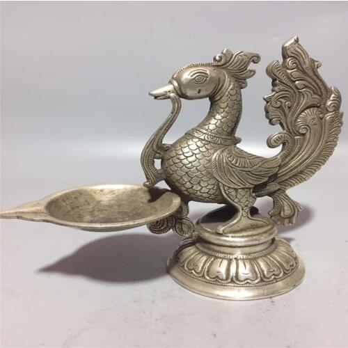 Chinese Bronze Carving Tibet Silver Phoenix Candlestick Animal Statue Candlestick Fengshui Decoration Auspicious Gift