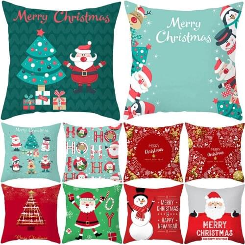 Red Christmas Cushion Cover Merry Christmas Decorations Xmas Tree Snowman Elk Gift Throw Pillow Case Cushion Cover Sofa Decor