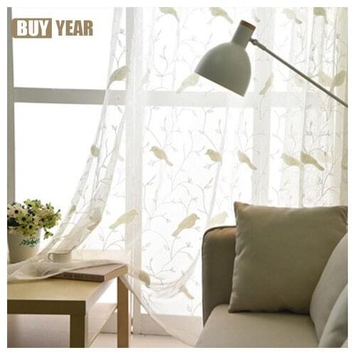 Curtains Openwork Embroidery Curtain Embroidered Bird Tulles for Living Dining Room Bedroom Lace Curtains