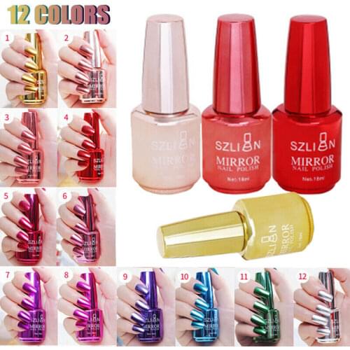 Hot 12 Colors Mirror Nail Polish Magic Mirror Effect Chrome Nail Art Polish Varnish Exquisite 18ml Nail Polish Dropshipping