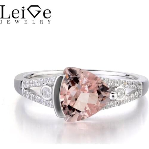 Leige Jewelry Real Natural Pink Morganite Solid 925 Sterling Silver Ring Gemstone Engagement Wedding Rings Gifts for Women