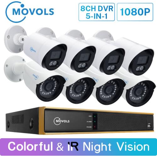 Movols 1080P 8CH DVR CCTV Camera System 4PCS Colorful 4PCS IR Night Vision Security Camera IR Waterproof Video Surveillance Set