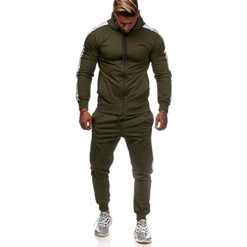 Men Tracksuits Autumn Striped Sportswear Zipper Hoodies Coats+Joggers Sweatpants Male Two Piecese Running Sets Workout Clothes