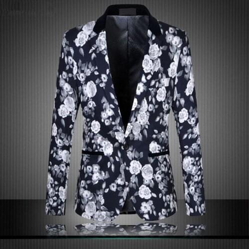 2020 Korean Men Floral Blazer Oversized 4XL 5Xl 6XL New Arrival Slim Fit Casual Button Printed Suit Men Floral Blazer Jacket
