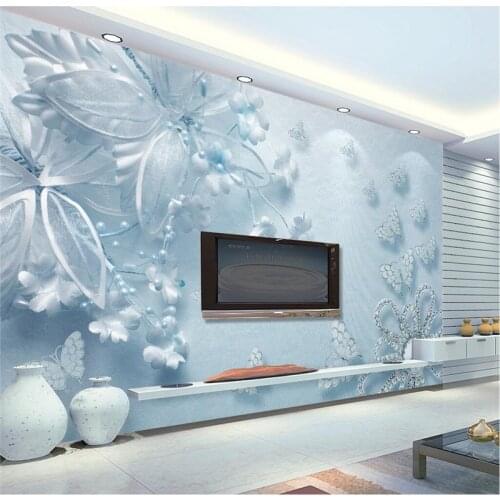 Beibehang Wall paper Light Blue Diamond Flower Wall Covering Mural TV Background Wallpaper for Bedroom living room wall-paper