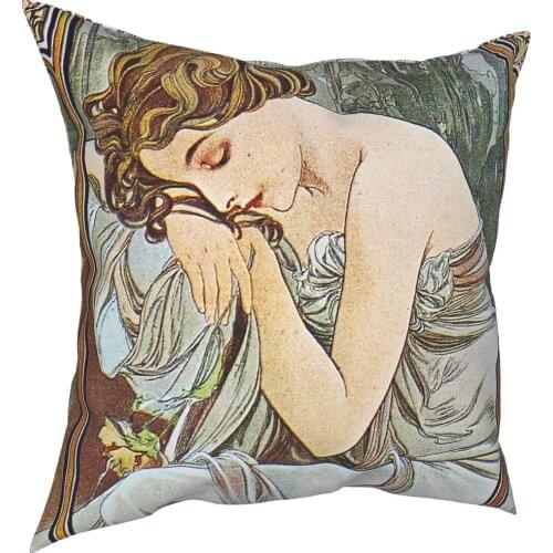 Alphonse Mucha Slumber Pillow Cover Home Decorative Alfons Mucha Cushion Cover Throw Pillow for Sofa Double-sided Print