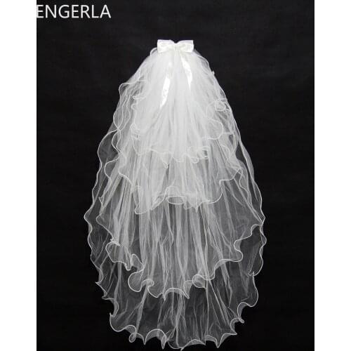 Bridal Wedding Veil Accessories Short Elegant Sweet Wedding Veil White Bow Piping Multi-layer Bridal Veil Bridal Wedding Veil