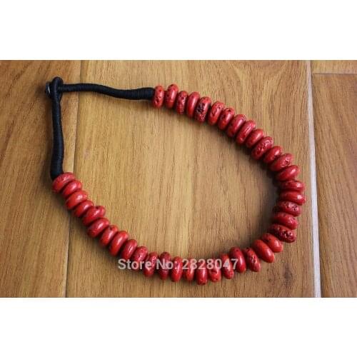 NK094 Vintage Tibetan Red Coral Beads Women Necklace Handmade Nepal Antiqued 2cm*0.8cm Beaded Necklace Button Clasp