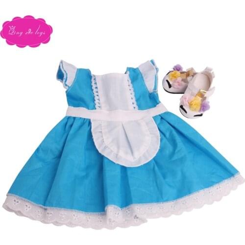 18 inch Girls doll dress Princess print dress + headband with shoes American newborn skirt Baby toys fit 43 cm baby dolls c210