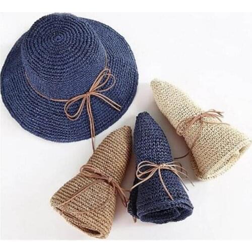 Women Straw Hats Summer Sun Hats for Women Lady folding bow Beach Hats adults Female Sunscreen Simple Cap