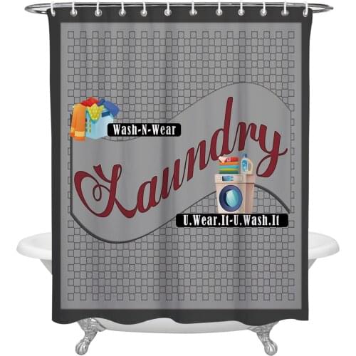 Laundry Plaid Grey Retro Shower Curtain Waterproof Polyester Fabric Bathroom Curtain Home Bath Curtain with Hook