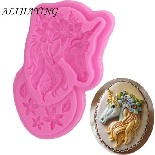 Sugarcraft Unicorn Silicone mold Flower fondant mold cake decorating tools Safe-resin clay chocolate gumpaste mold T1326