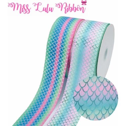 3"75mm Scale Series Hologram Green/Rainbow Foil Gradient Color Printed Grosgrain Ribbon Cartoon DIY Hair Bowknots 50yards/roll