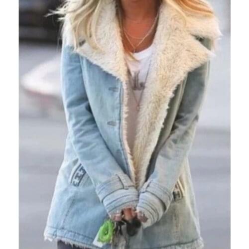 Women Autumn Winterjacket Plus Velvet Warm Long Sleeved Soild Casual Loose Coat Female Thicker Motorcycle Lapels Coat S-5Xl