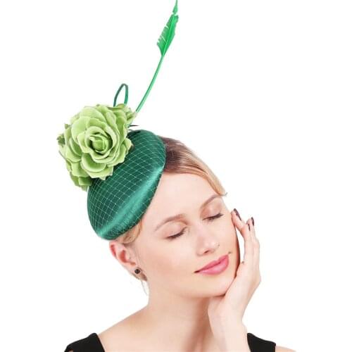 Mesh Bride Rose Fascinators Wedding Women Chic Green Hats Gorgeous Ladies Vintage Hair Accessories With Fancy Feathers Headpiece