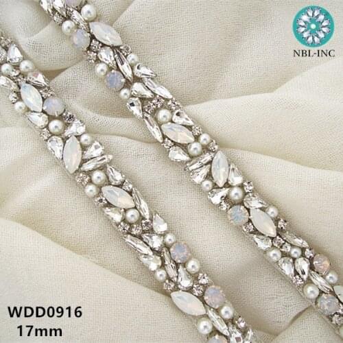 10 yards) Bridal silver opal rhinestone applique trim beaded crystal trim iron on for wedding dress WDD0916