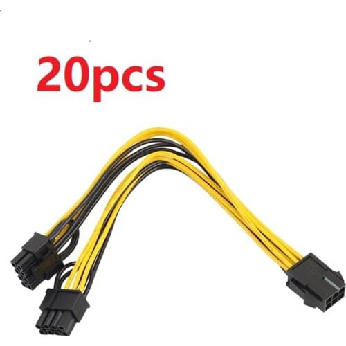 20pcs Video 6Pin to Dual 8Pin PSU Power Supply Cable Cord Patch Connector Wire Splitter Video Card for PC Computer Adaptor