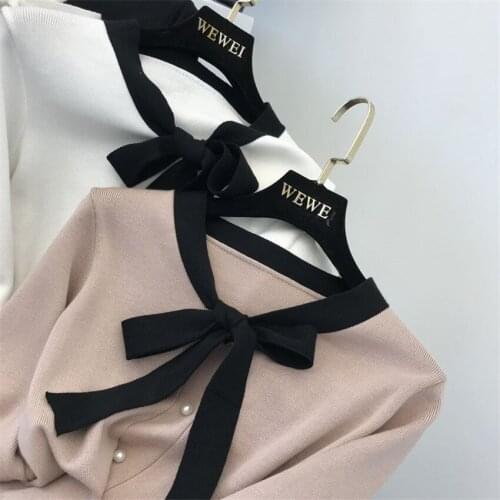 20 Slim Women Long Sleeve Sweater Female Bow Tie knitted Sweater Autumn Ms Short Sweaters Pullovers Basic Tops Bottomings 1260