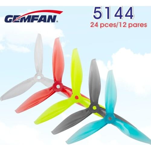 24pcs / 12pairs Gemfan 5144 5inch tri-blade/3 blade Propeller compatible F40PRO 2207 2306 Brushless motor for FPV RC Drone props