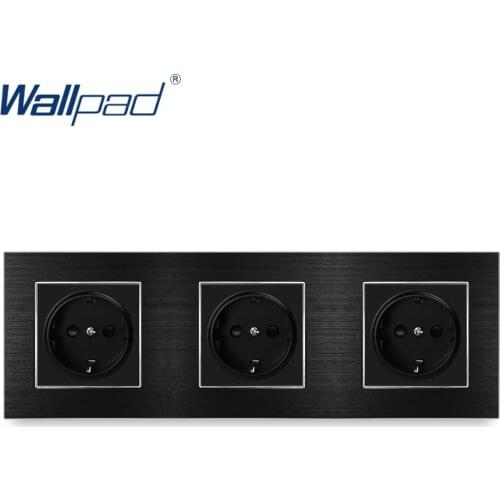 3 EU Socket German Standard Wallpad Luxury Wall Outlet Satin Metal Panel 258*86mm Wall Power Outlet Schuko