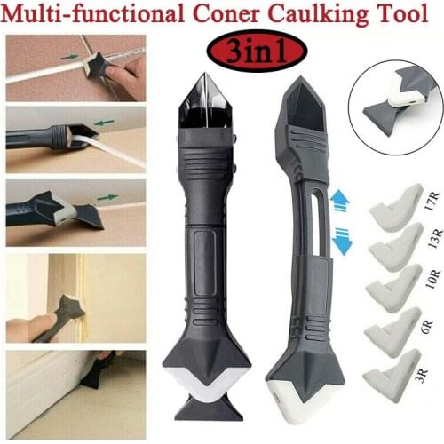 3 In 1 Caulking Tool Kit Silicone Sealant Remover with Replaceable 5 Pads Finishing Tool for Kitchen Bathroom Window Sink Joint