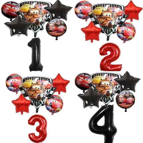 6pcs/set McQueen Theme Happy Birthday Balloons Set 18 inch Aluminium Foil Party Decorations Baby Shower Supplies Childrens Toys