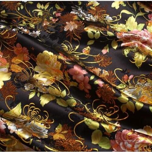 70cm*100cm Baby clothes costume dress kimono fabric brocade fabrics COS Advanced black gold silk peonies diy dress cloth fabric