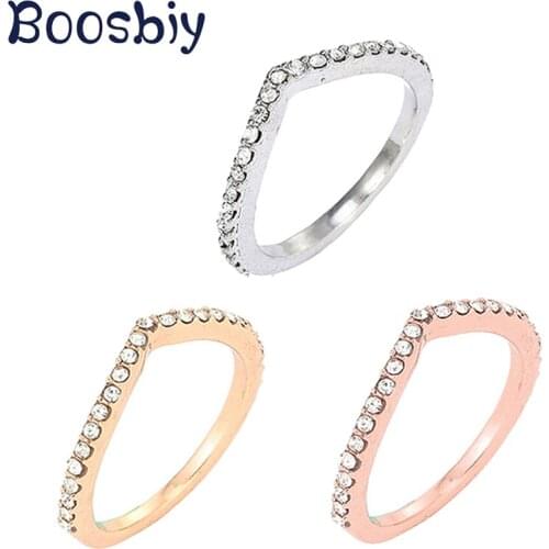 Boosbiy Silver Plated Simple Shimmering Wish Stackable Finger Ring Clear CZ For Women Wedding Engagement Fashion Jewelry