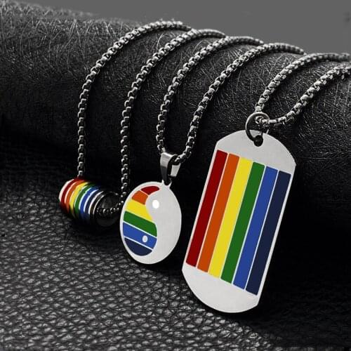 Fashion titanium steel men and women simple rainbow pendant couple titanium steel pendant sweater chain jewelry