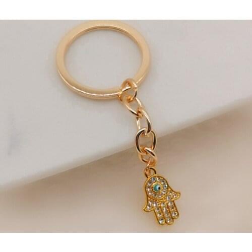 Hamsa Fatima handmade zircon decorative keychain fashion car key ring accessories