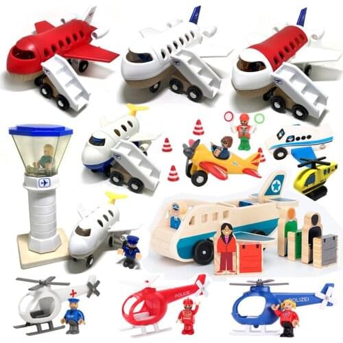 Airplane wooden track toy airplane airport platform, compatible with wooden train track childrens track game scene accessories